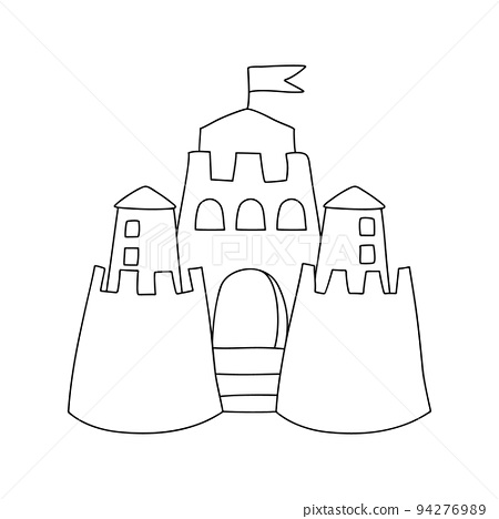 Sand castle simple outline vector illustration