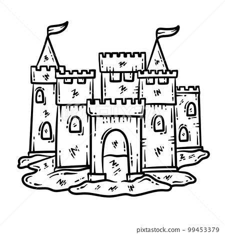 Summer sand castle line art coloring page