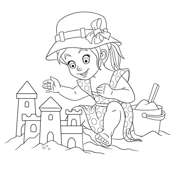 Kids building sand castle stock illustrations royalty