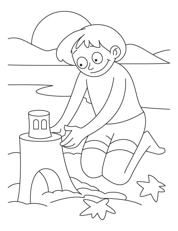 A boy making castle with sand on the beach coloring pages download free a boy making castle with sand on the beach coloring pages for kids best coloring pages