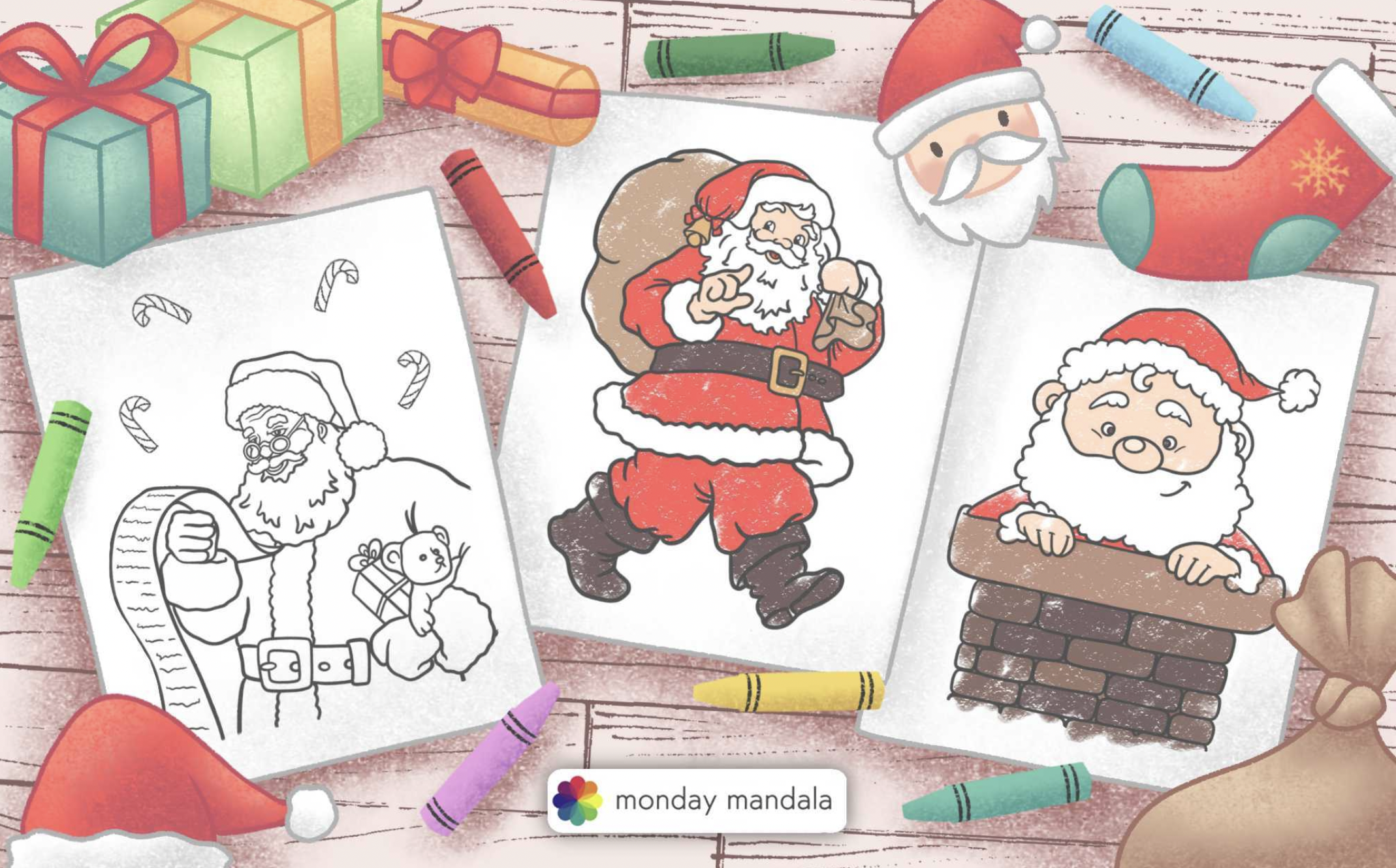 Santa coloring pages free pdf printables