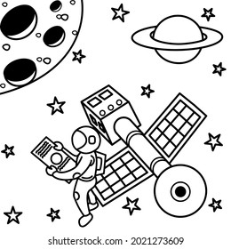 Space satellite coloring page kids stock vector royalty free