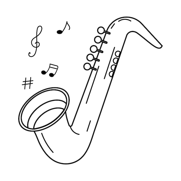 Premium vector saxophone and notes musical instruments line art sketch icon vector