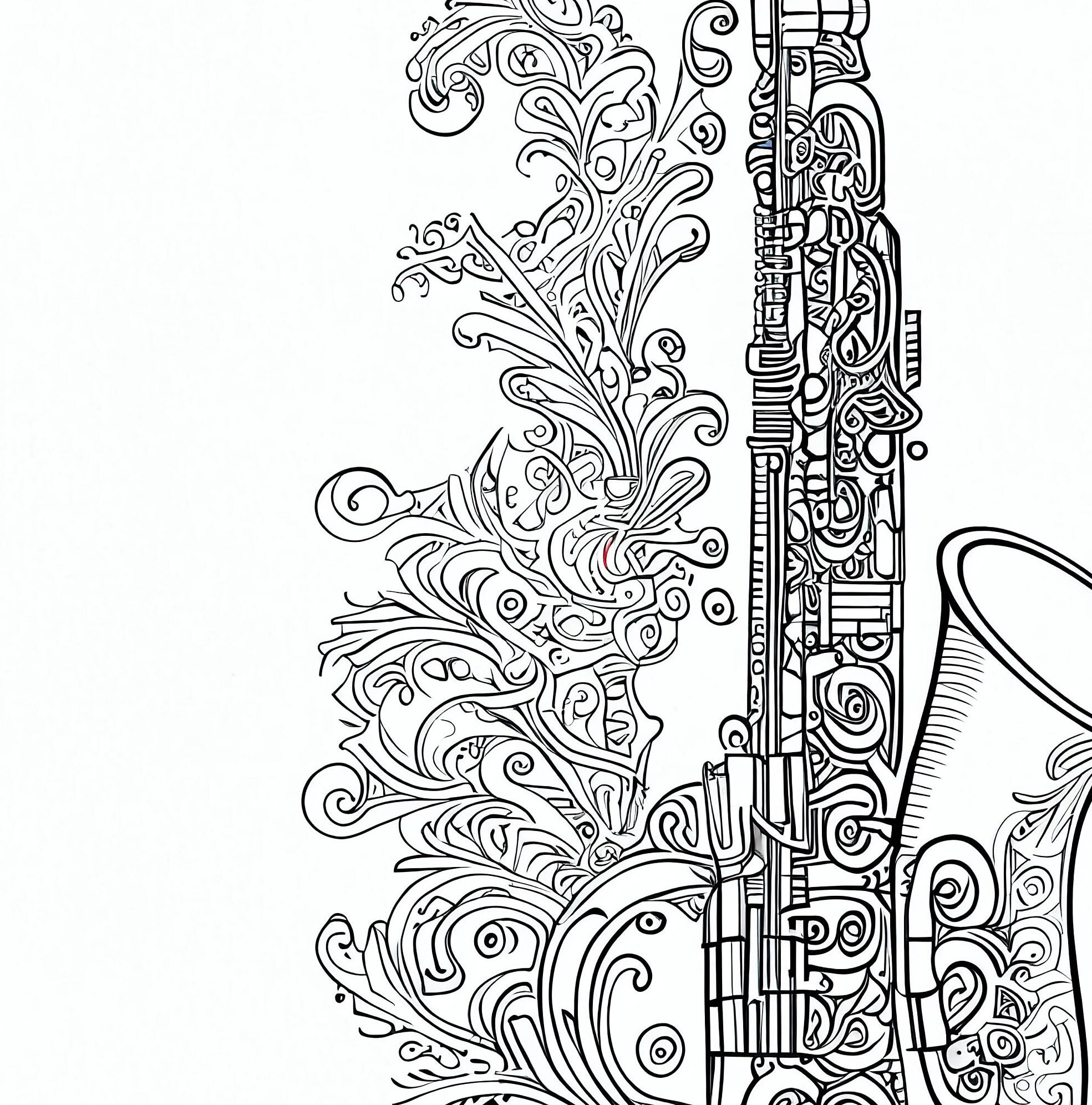 Pack stress relief coloring pages saxophone digital print filigree detailed mandala instant download set coloring books for adults