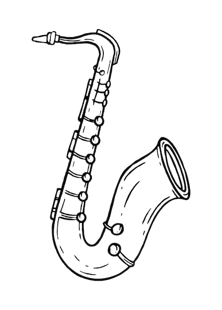 Premium vector the saxophone is a musical instrument in the style of hand drawn vector black and white doodle