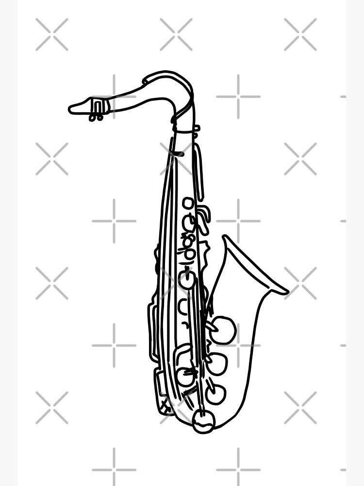 Black and white saxophone line art art board print for sale by bassoongirl