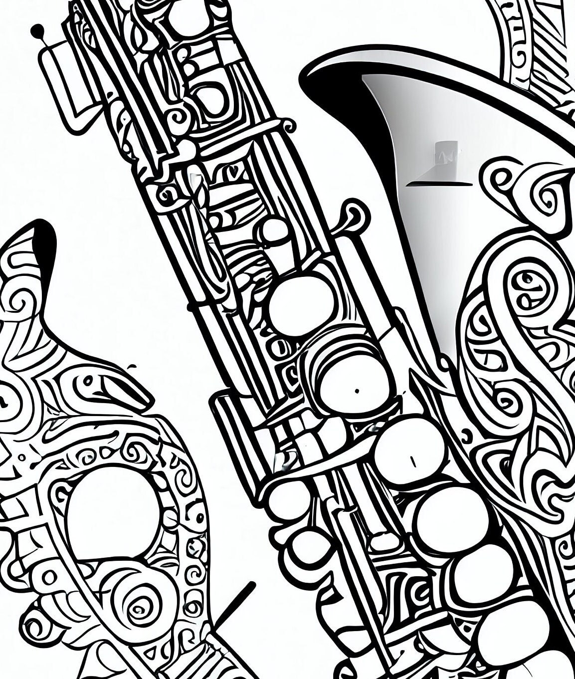 Pack stress relief coloring pages saxophone digital print filigree detailed mandala instant download set coloring books for adults