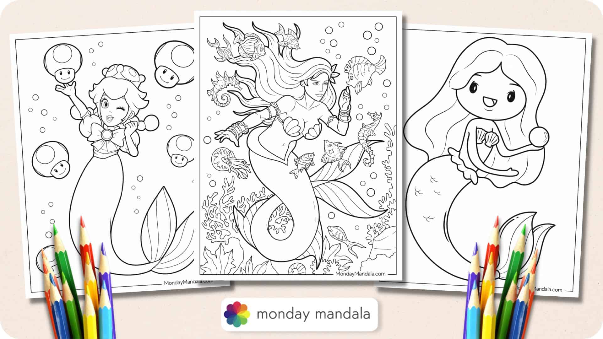 Mermaid coloring pages free pdf printables