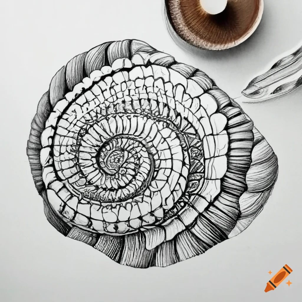 A colouring page black and white easy drawing seashell shape mandala on