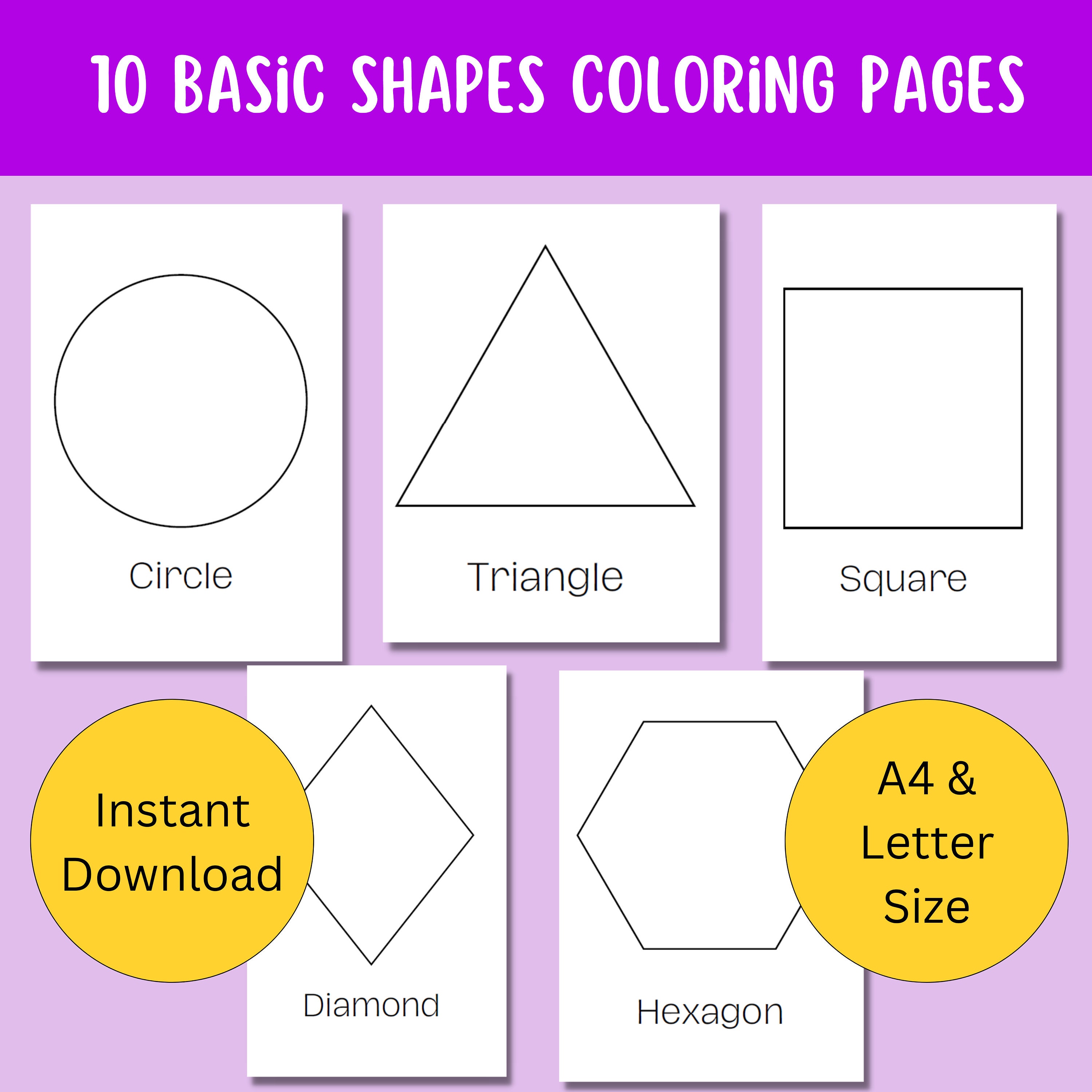 Shapes coloring pages easy coloring little hands geometry mathematics educational homeschool printable instant download