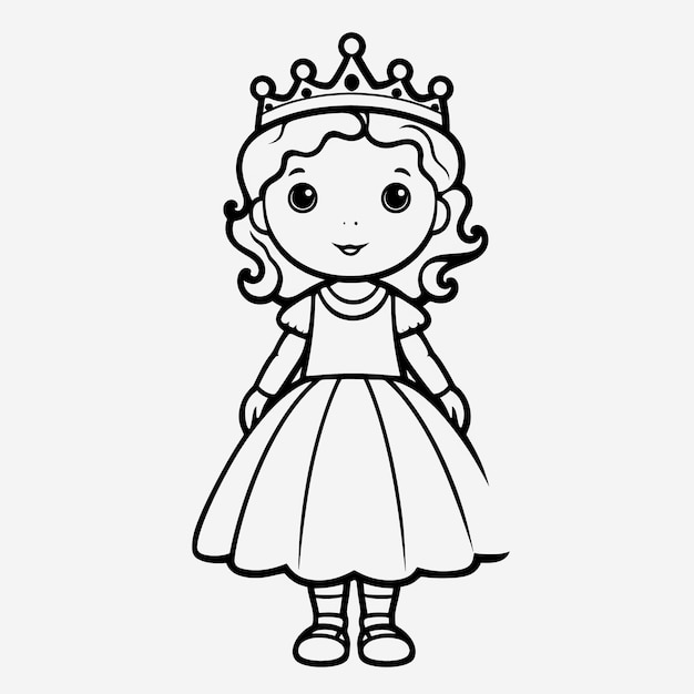 Premium photo black and white princess illustration minimalistic coloring page for kids with simple shapes