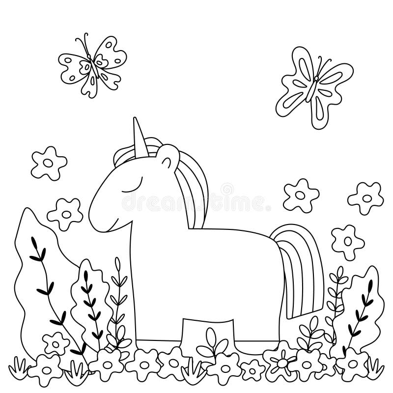 Kids coloring book with unicorn butterflies stock vector