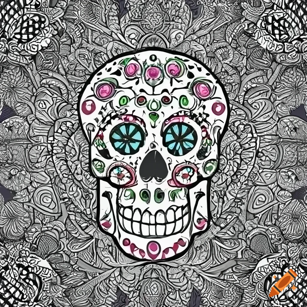 Sugar skull coloring book image vector monochrome simple no background on