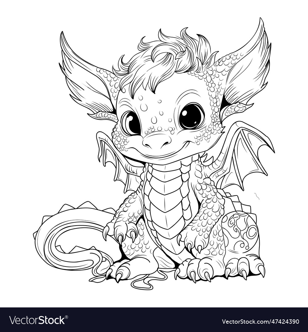 Dragon coloring book page simple line royalty free vector