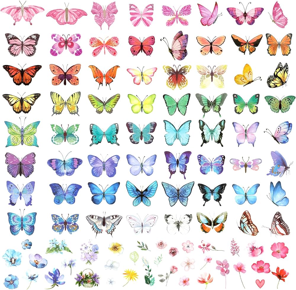 Pcs temporary butterfly tattoos colorful small butterfly flowers tattoo stickers waterproof cute small tattoos for adults kids face body birthday party carnival beauty personal care