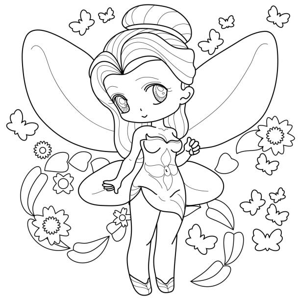 Fairy princess coloring pages pictures stock illustrations royalty