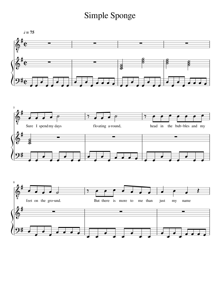 Simple sponge sheet music for piano vocals piano