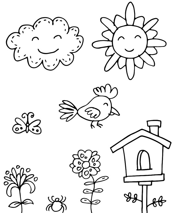 Simple spring coloring pages for kids