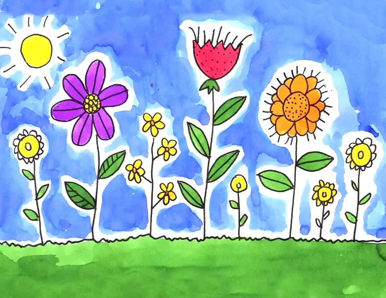 Easy how to draw simple flowers tutorial and coloring page