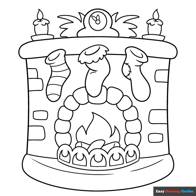 Fireplace with christmas stockings coloring page easy drawing guides