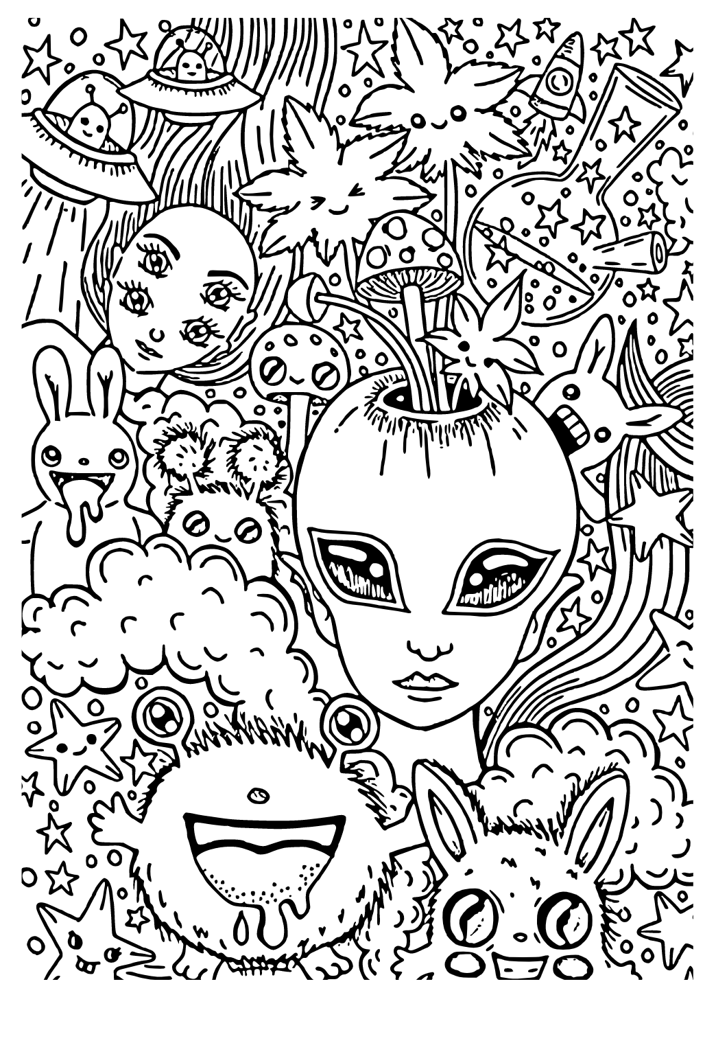 Free printable stoner monsters coloring page sheet and picture for adults and kids girls and boys