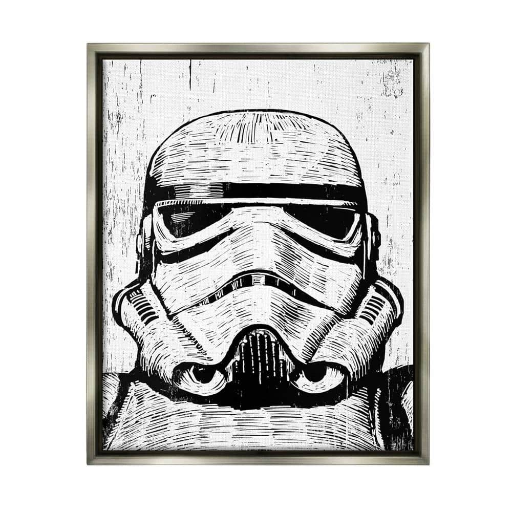 The stupell home decor collection star wars stormtrooper distressed wood etching by neil shigley floater frame fantasy wall art print in x in mwp