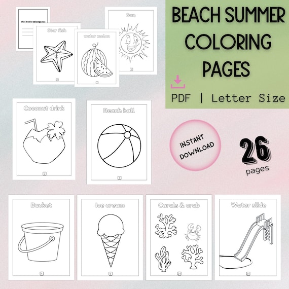 Summer coloring pages for kids simple drawings with names with bonus coloring pages digital download pages