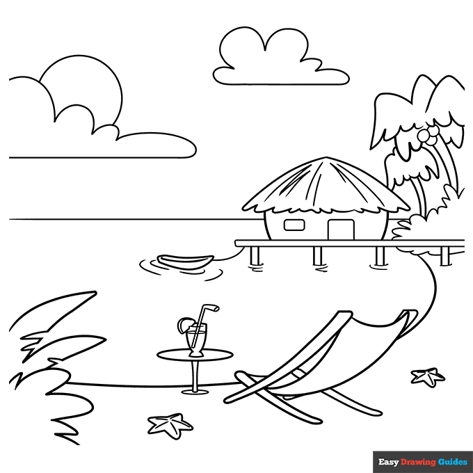 Summer vacation coloring page easy drawing guides