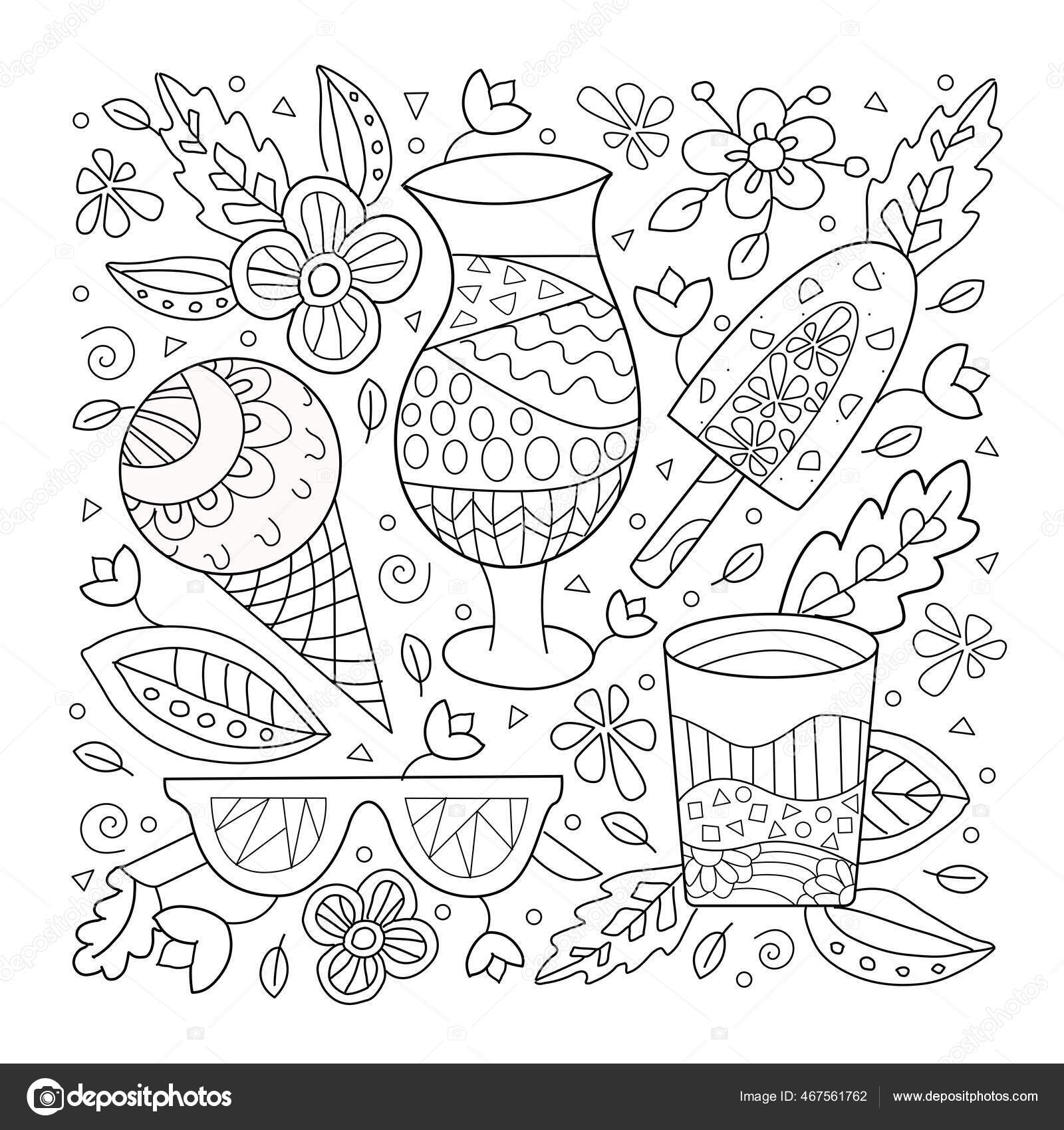 Summer relax hand drawn coloring kids adults beautiful simple drawings stock vector by christinadesigns