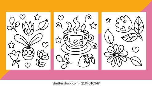 Collection coloring pages summer drawings happy stock vector royalty free