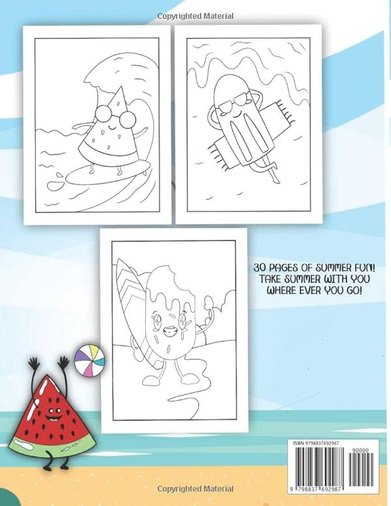 Summer kawaii coloring book for kids a coloring book with simple pictures and cute drawings about summer activities beach surfing and many more for boys and girls ages