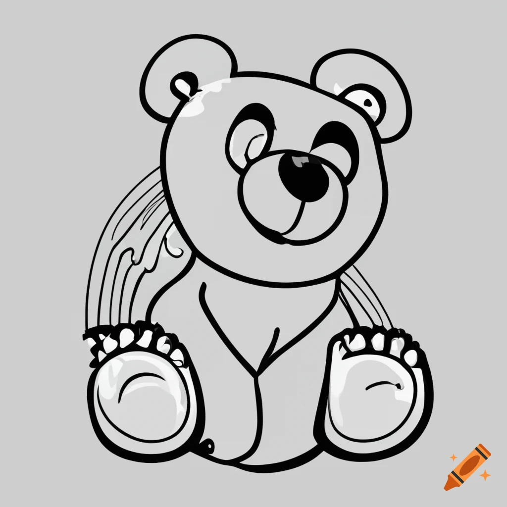 A simple friendly bear in a coloring page style for kids in black and white on