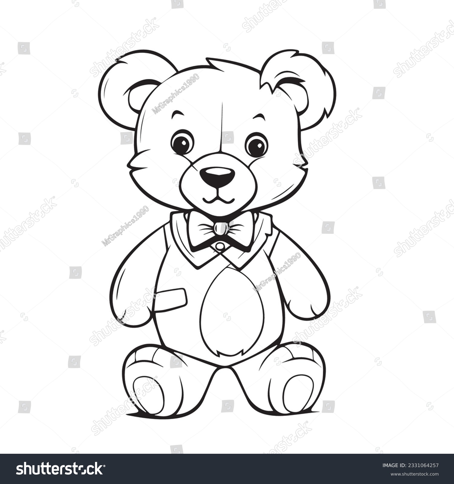 Coloring page simple black white teddy stock vector royalty free