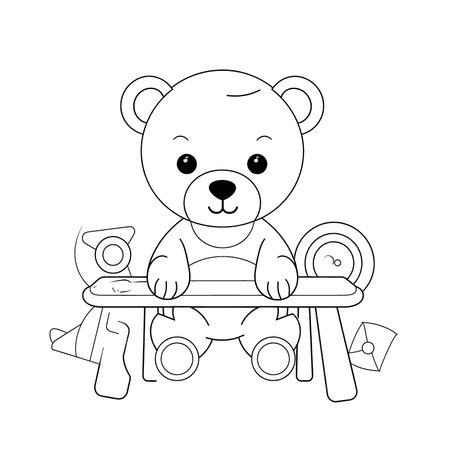 Bear black and white coloring pages for kids simple lines cartoon style happy cute funny animal in the world