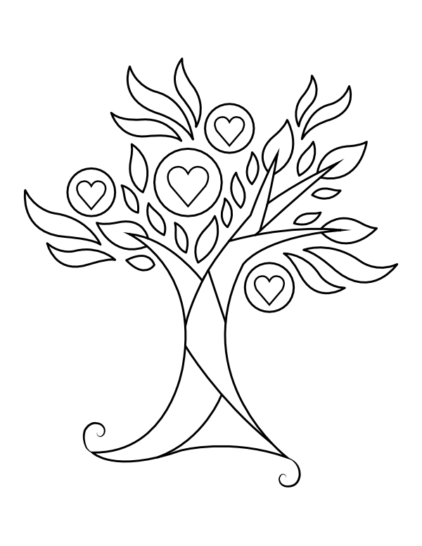 Printable tree of life with hearts coloring page