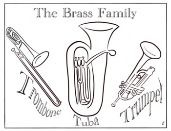 The brass family coloring sheet music trombone tuba trumpet by talento