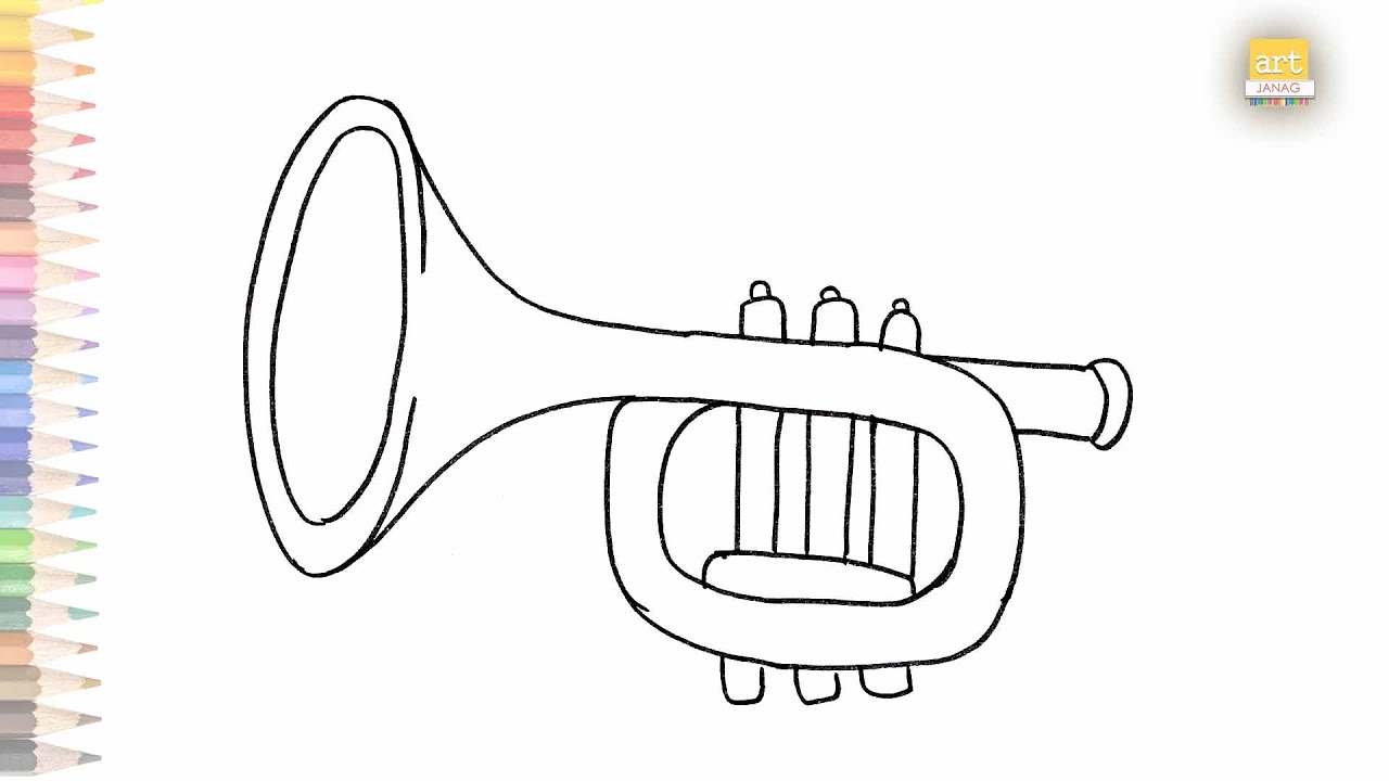 Trumpet drawing easy how to draw a trumpet step by step drawing tutorials art janag