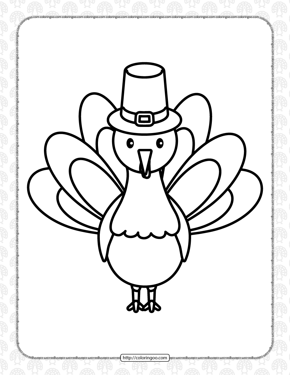 Simple turkey in a pilgrim hat coloring page