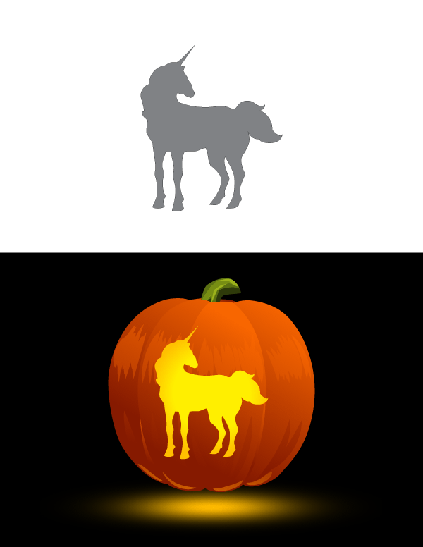 Printable standing unicorn pumpkin stencil