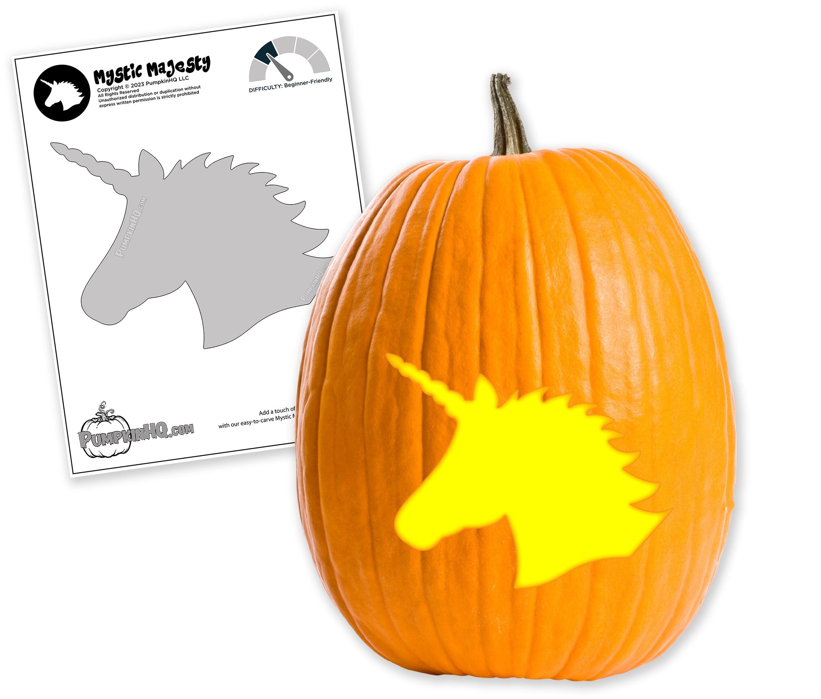 Mystic unicorn pumpkin carving stencil