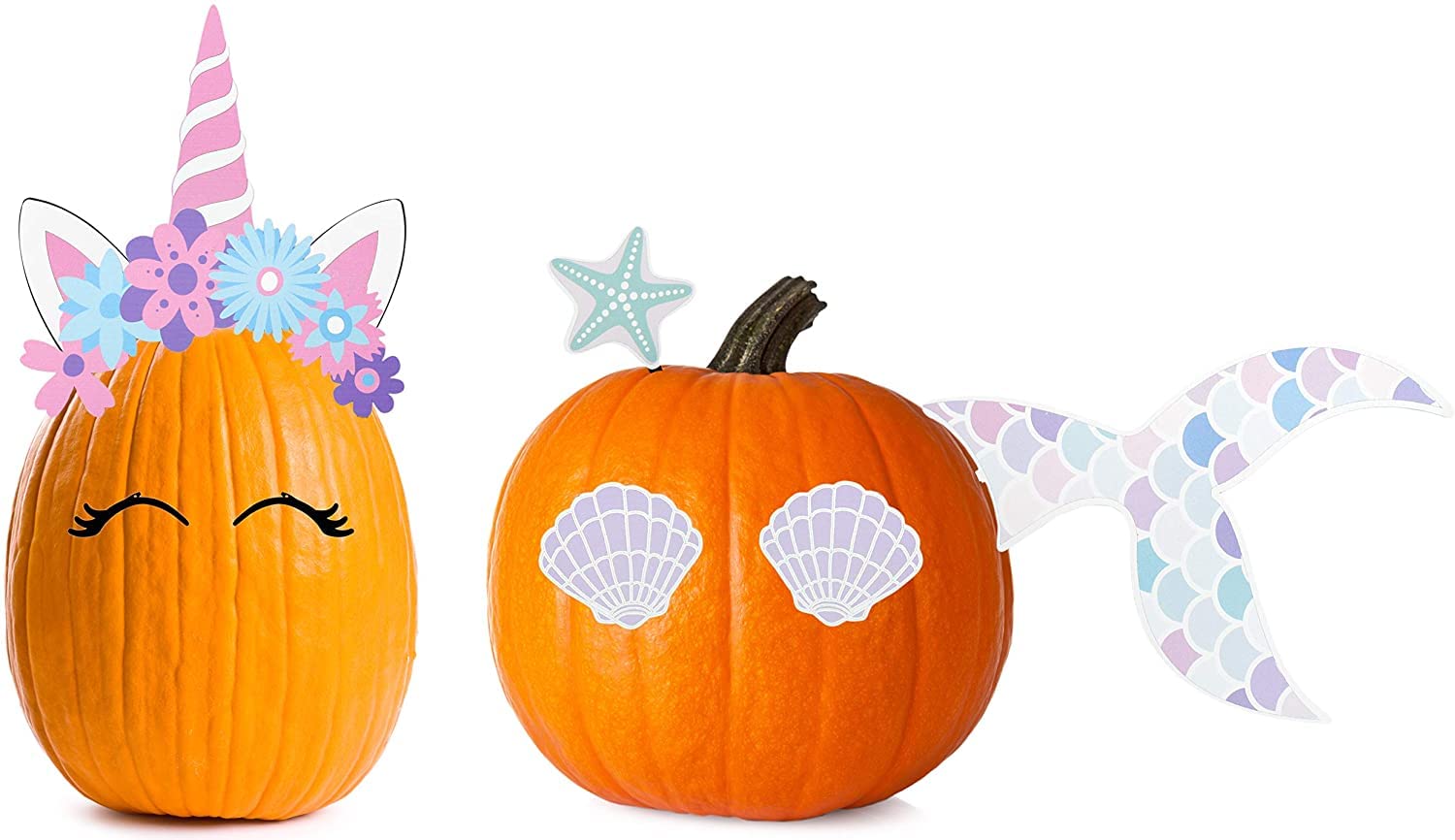 Decorae halloween pumpkin kit sets unicorn and mermaid theme reusable metal accessories for halloween fall pumpkin face decorating toys games