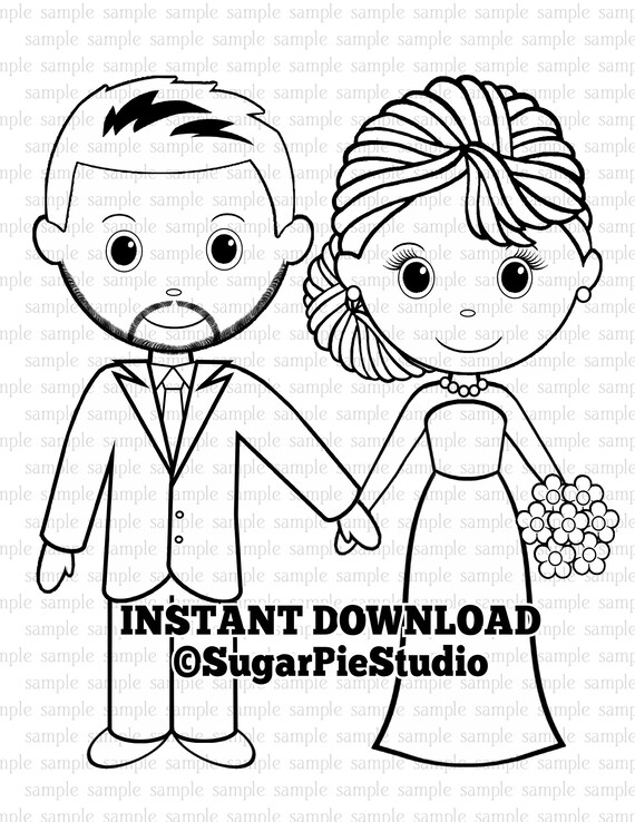 Wedding coloring page pages kids table activity favor colouring sheet placemat instant download do it yourself pdf file