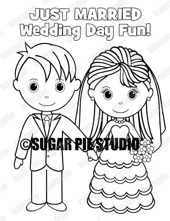 Wedding coloring page pages kids table activity favor colouring sheet placemat instant download do it yourself pdf file