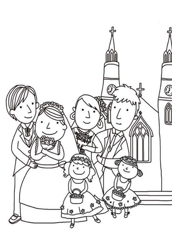 Free easy to print wedding coloring pages