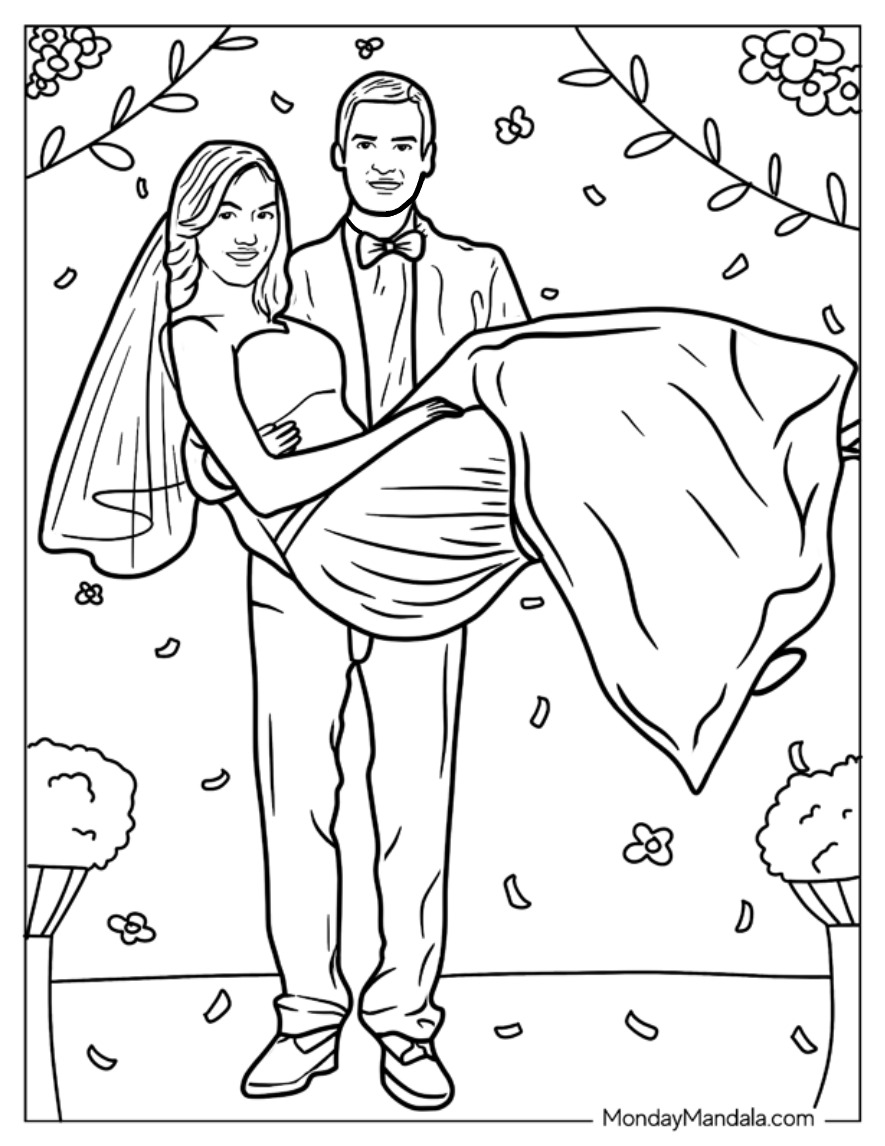 Wedding coloring pages free pdf printables