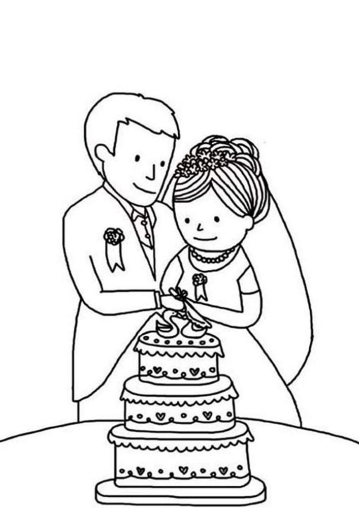 Free easy to print wedding coloring pages