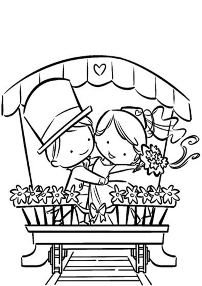 Free easy to print wedding coloring pages