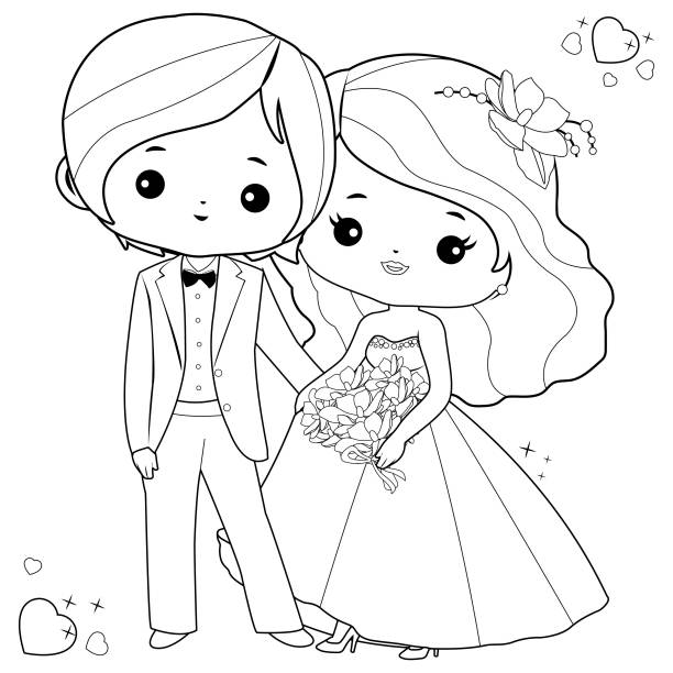 Wedding coloring pages stock illustrations royalty