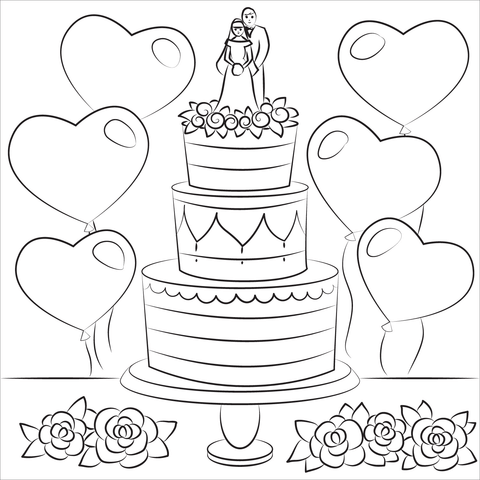 Wedding cake coloring page free printable coloring pages