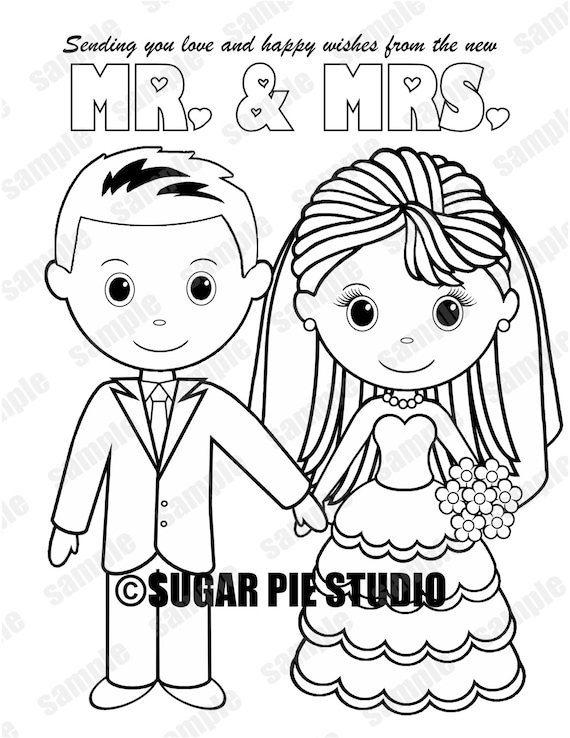 Wedding coloring page pages kids table activity favor